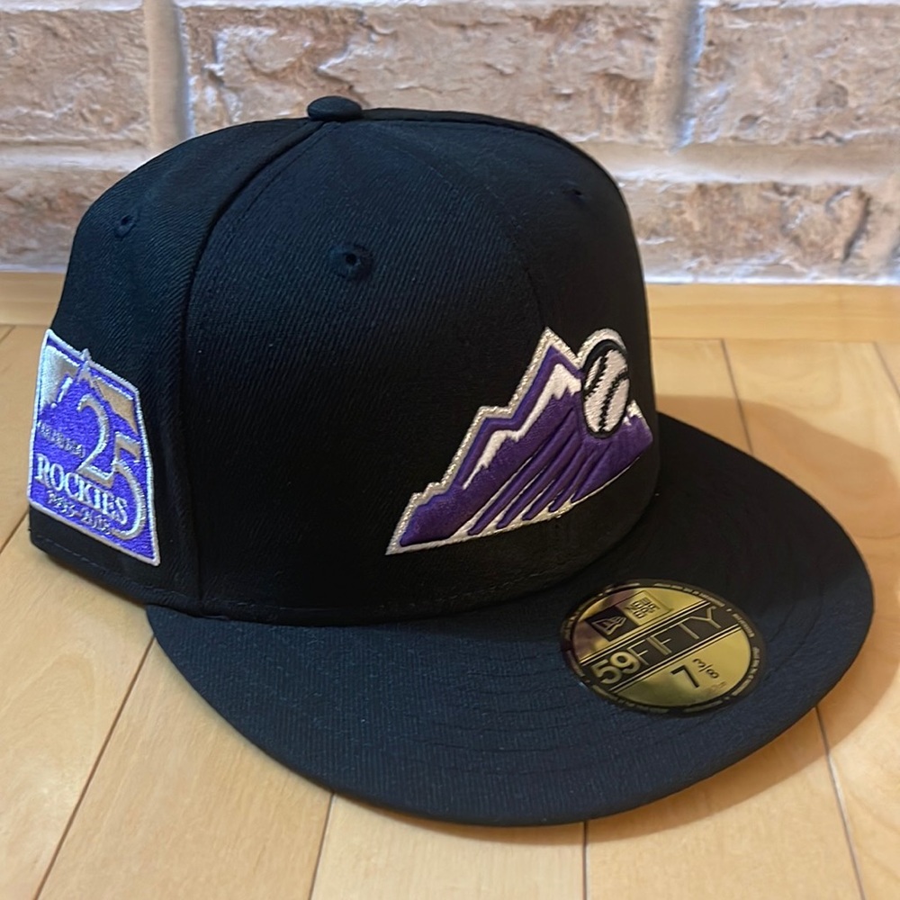 New Era 59Fifty Colorado Rockies Fitted Hat Size 7 3/8 Purple UV 25th Side Patch